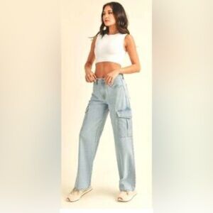 NWOT Just Black Denim Women's Light Blue Cargo Jeans Waist 24